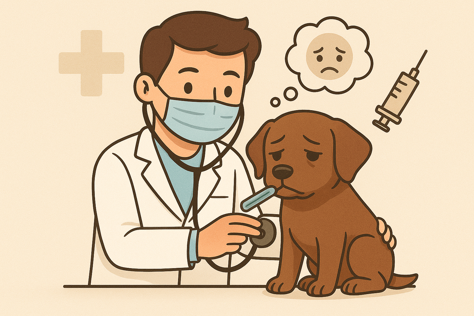 Hund beim Tierarzt mit Stethoskop zur medizinischen Untersuchung