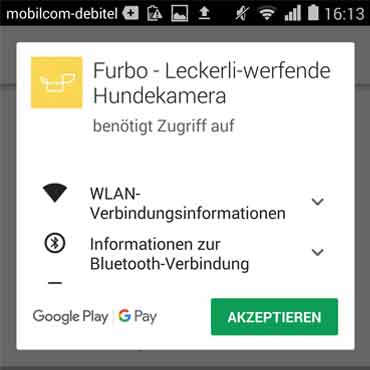 Furbo App - Zugriff auf die Smartphone internen Funktionen